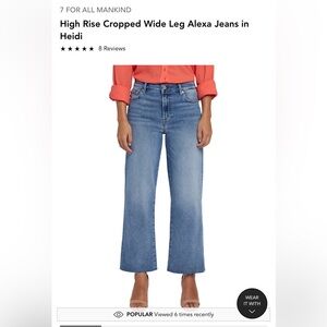 NEW 7 FOR ALL MANKIND 
Cropped Alexa Raw Cut Hem Jeans $200